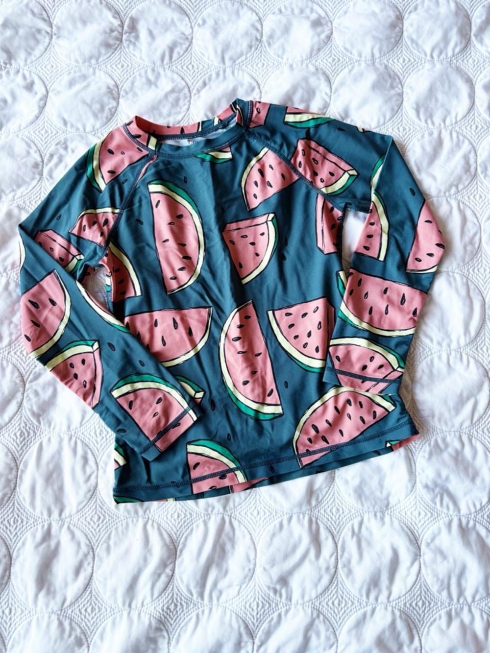Tea Collection Green Long Sleeve Watermelon Print Rash Guard Swimsuit Girls 10